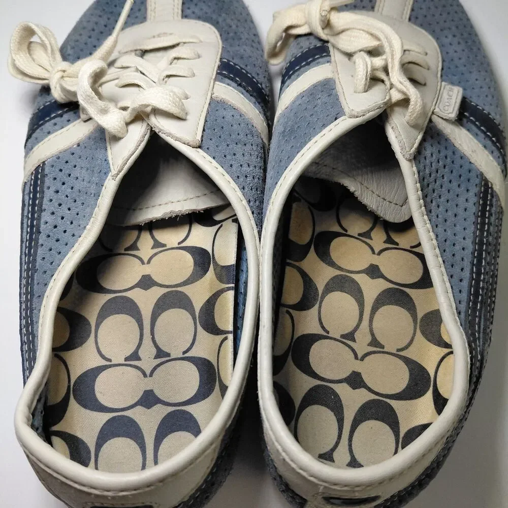 Coach Ellie Vintage Sneakers Blue Suede DK Blue Stripes Athletic Shoes Size 8M